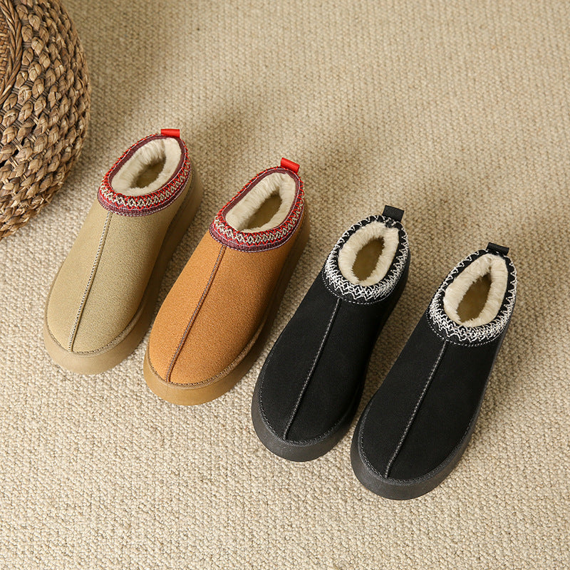 Baotou Plush Half Slippers Home Snow Boots Women's Fleece Warm Thick Bottom Cotton Shoes Ankle Flats