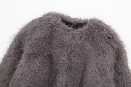 Faux Fur O-neck Short Women's Jacket Coat