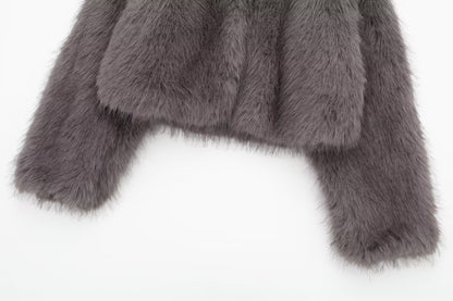 Faux Fur O-neck Short Women's Jacket Coat