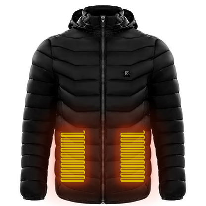 Men Heated Puffer Jacket Electric Heating Coat Insulated Hood Windbreaker