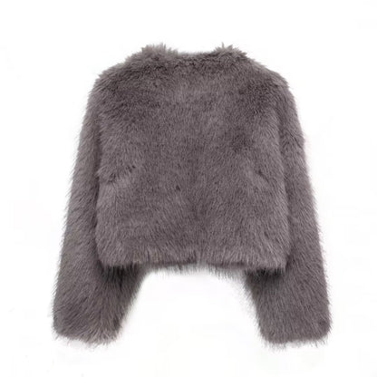 Faux Fur O-neck Short Women's Jacket Coat